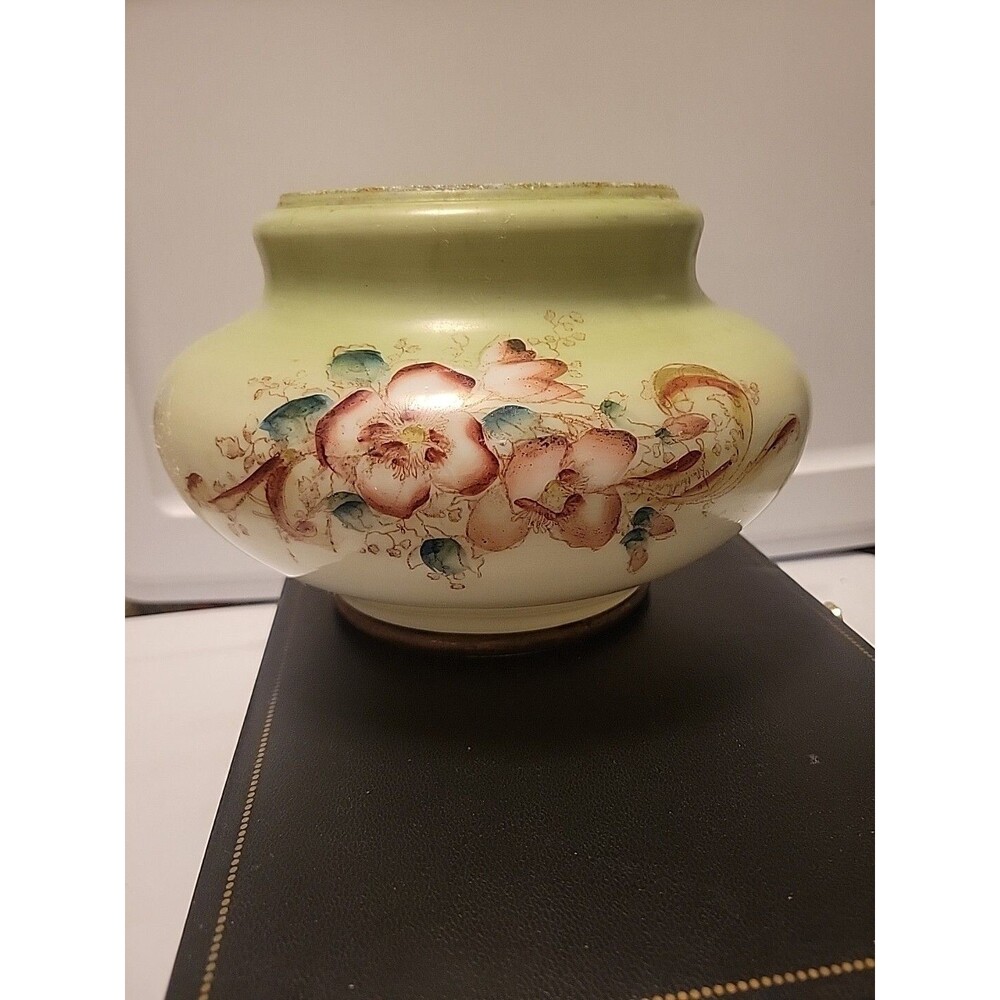 Antique GWTW Lamp Shade Lrg Jade/White Pink/Green Ombre Floral Globe Milk Glass
